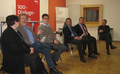 V.l.: Gabriele Dömel, Franz Nerad, Frederic Striegler, Martin Mayer, Erwin Krajewski und MdL Andreas Stoch